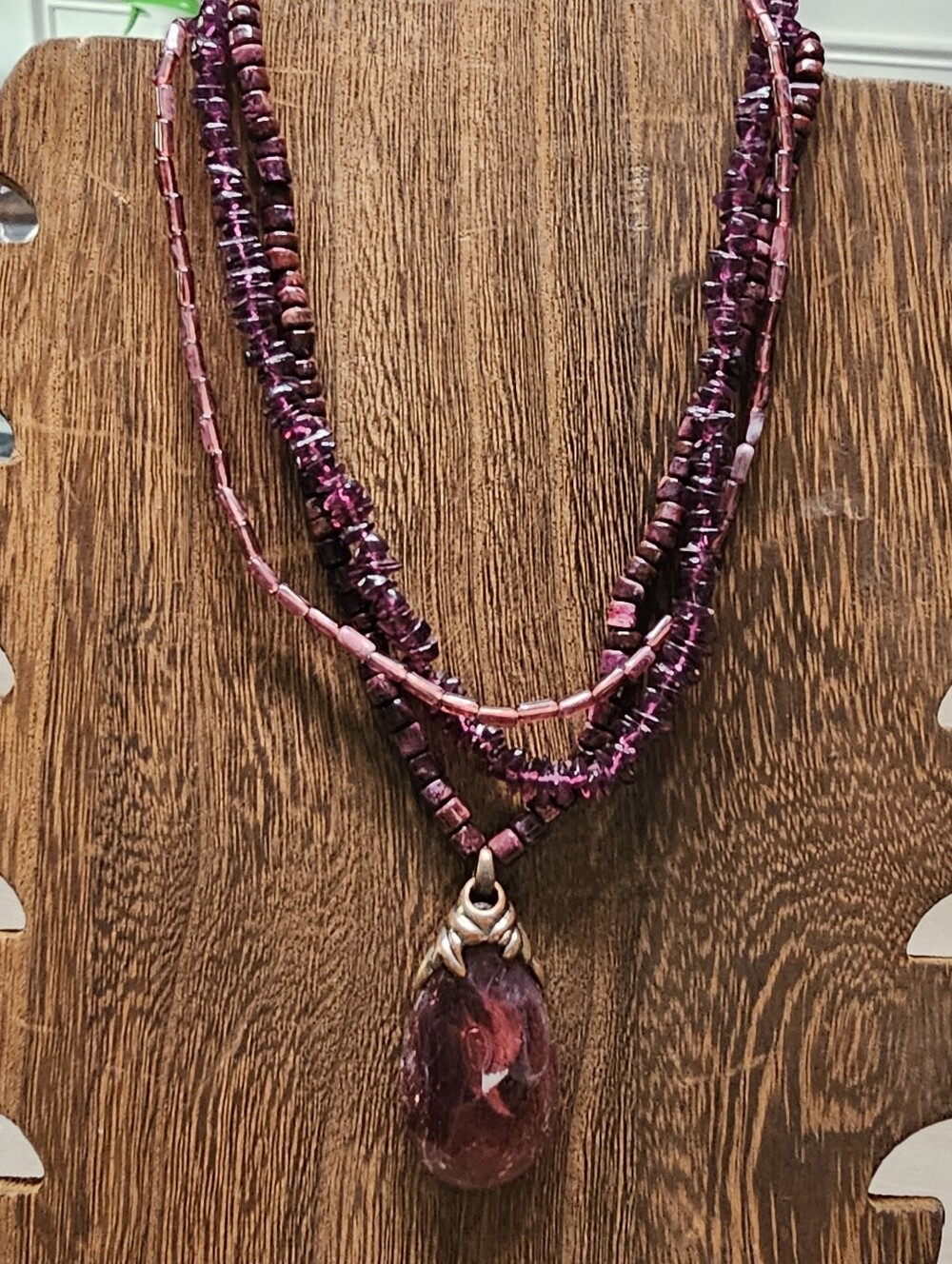 Purple Beaded Multi-Strand Statement Pendant Necklace